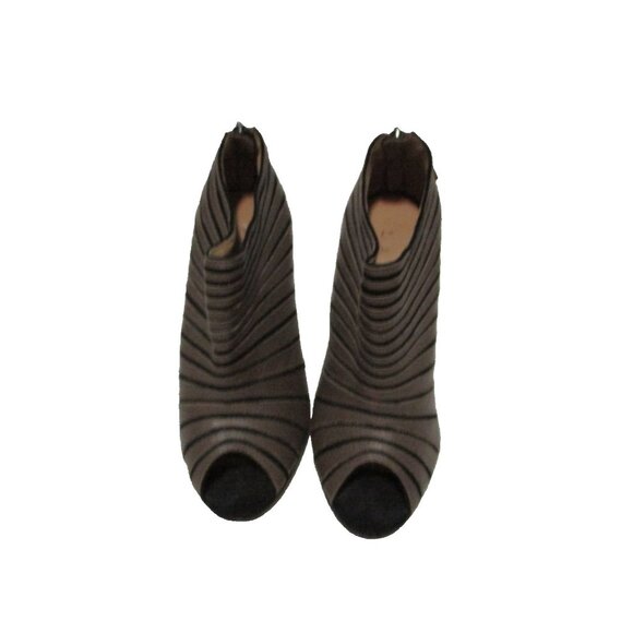 *L.A.M.B. Taupe Stiletto Leather Booties Peep Toe - 9M - Picture 3 of 8